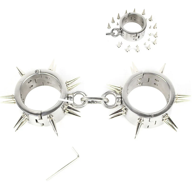 

Stainless Steel Bdsm Adult Game New Handcuffs For Sex Bondage Fetish Double Row Rivets Handcuffs Slave Sex Toys For Women Man