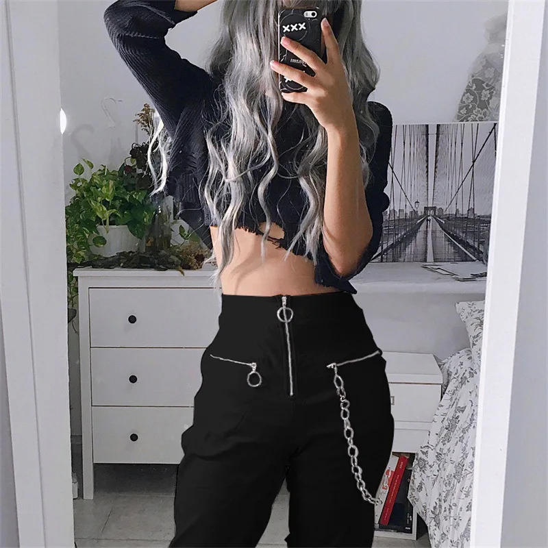 

Goth Dark Cargon Gothic Women Loose High-Waist Summer Fashion Hip Hop Harajuku Wide Long Trousers 2020 Korean Pants
