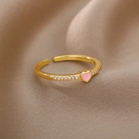 golden copper love heart dripping opening ring opening resizable unisex female statement rings color gi