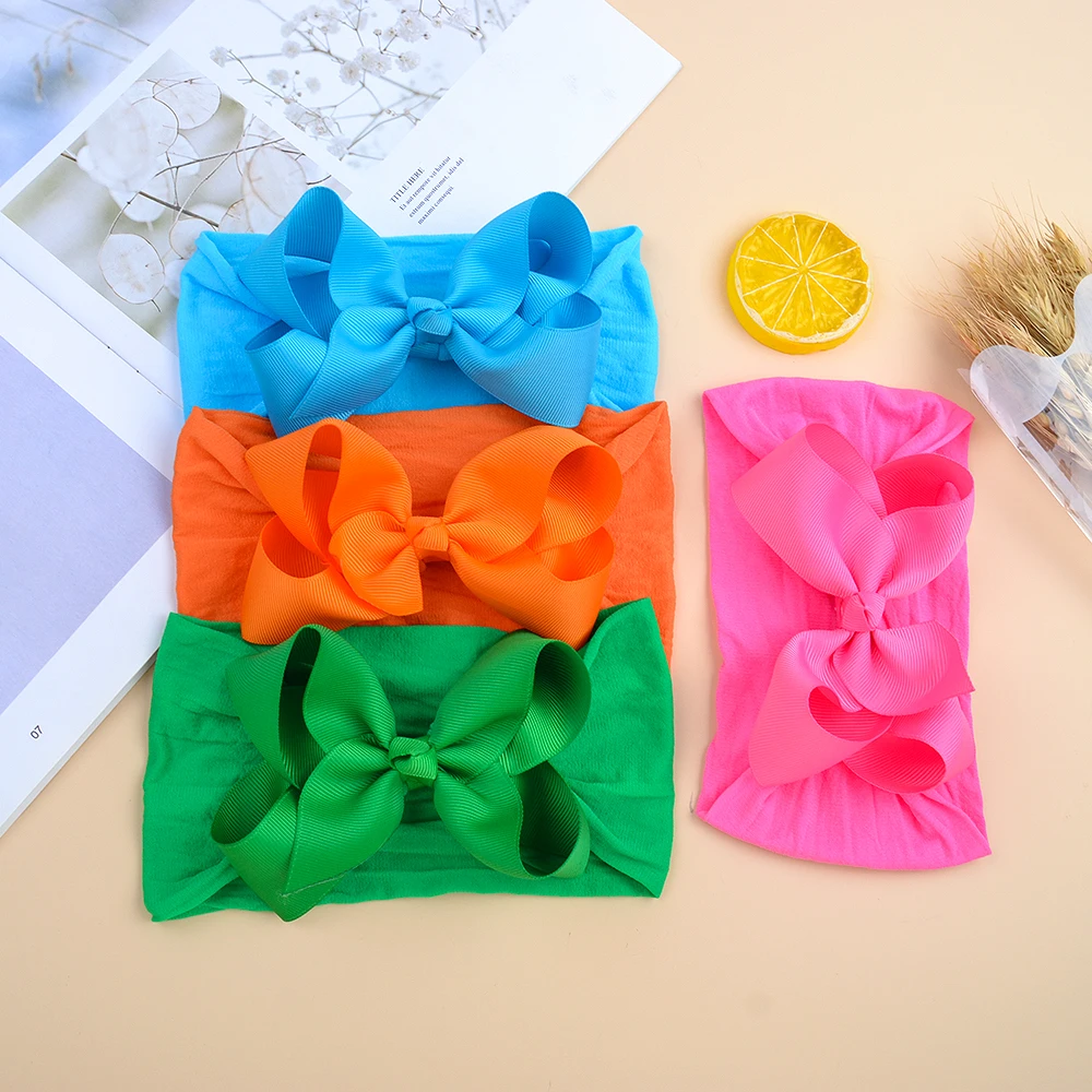 

6.3 inches Cute Bow Infant Baby Girls Headband Nylon Elastic Hair Bands Newborn Solid Hairband Headwear Turban Hair Accessories