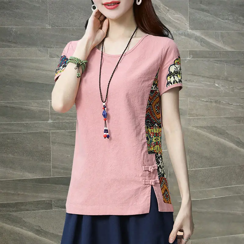 

2021 Patchwork Pullover National Style Pull Femme Pullovers Women Summer Thin Sweaters Casual T Shirt with Skirt Set XZ372