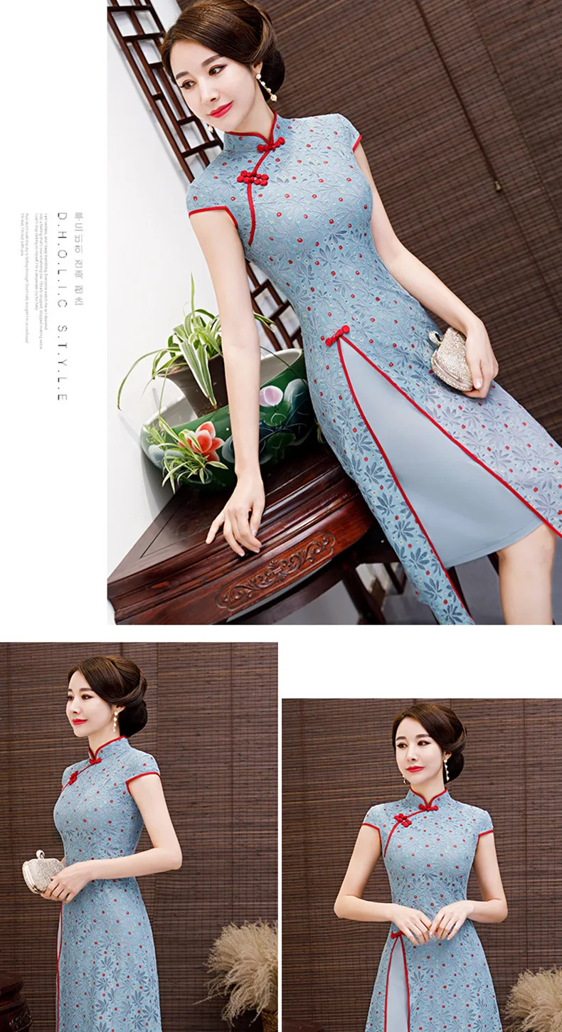 Вечерние, вьетнамские, aodai, Китайская традиционная одежда для женщин, qipao, короткий рукав, кружевное, китайское, восточное платье, современное, cheongsam
