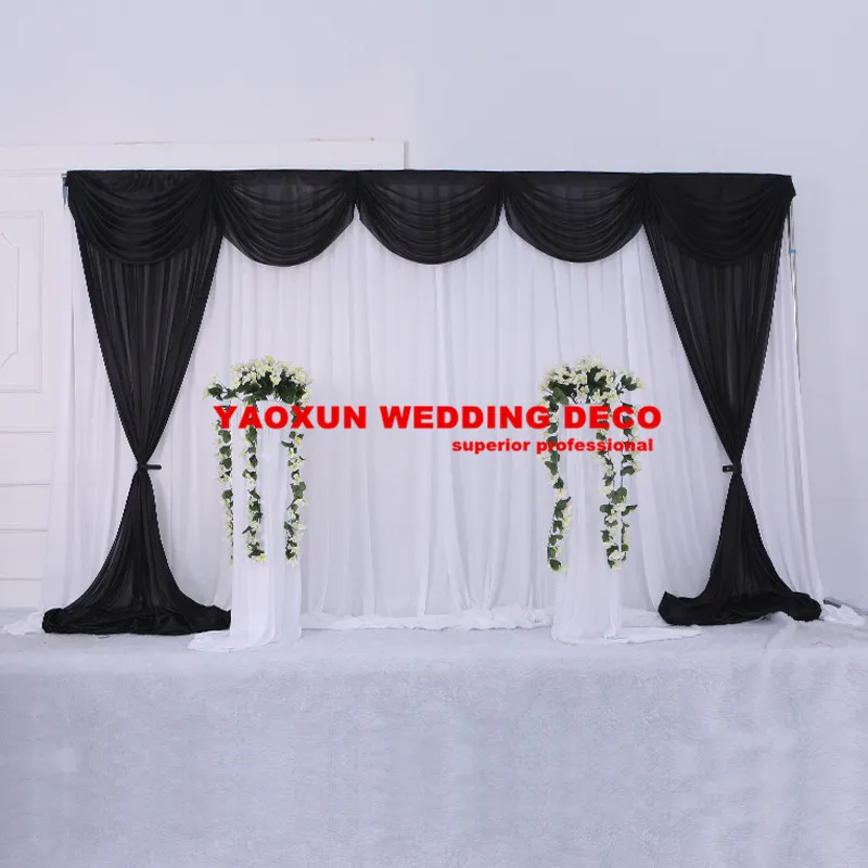 

White And Black Ice Silk Wedding Backdrop Curtain Stage Background Photo Booth For Party Event Decoration