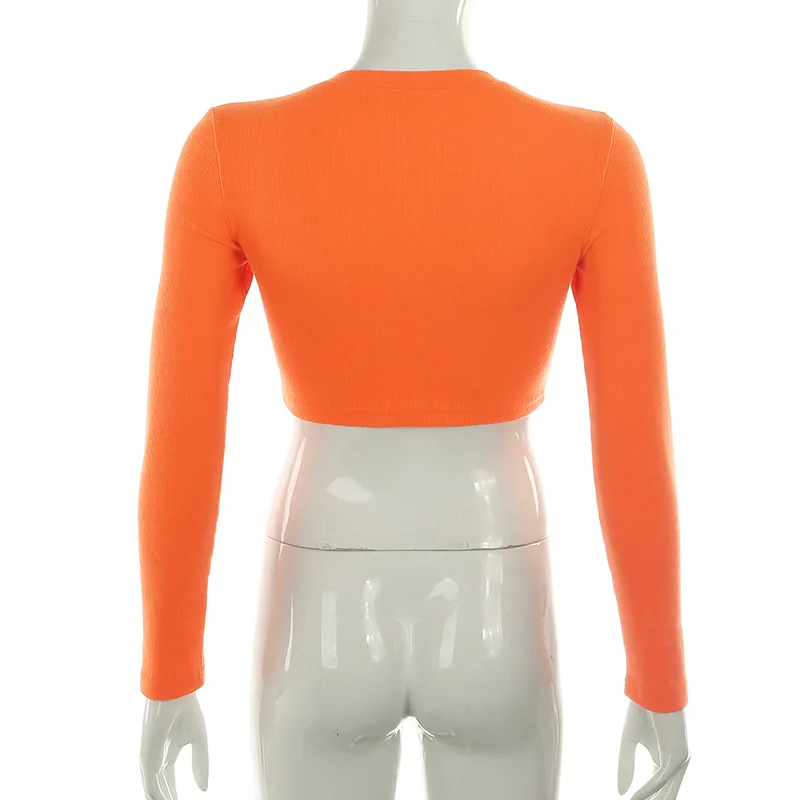 Женский укороченный Топ с длинным рукавом и круглым вырезом|Футболки| |