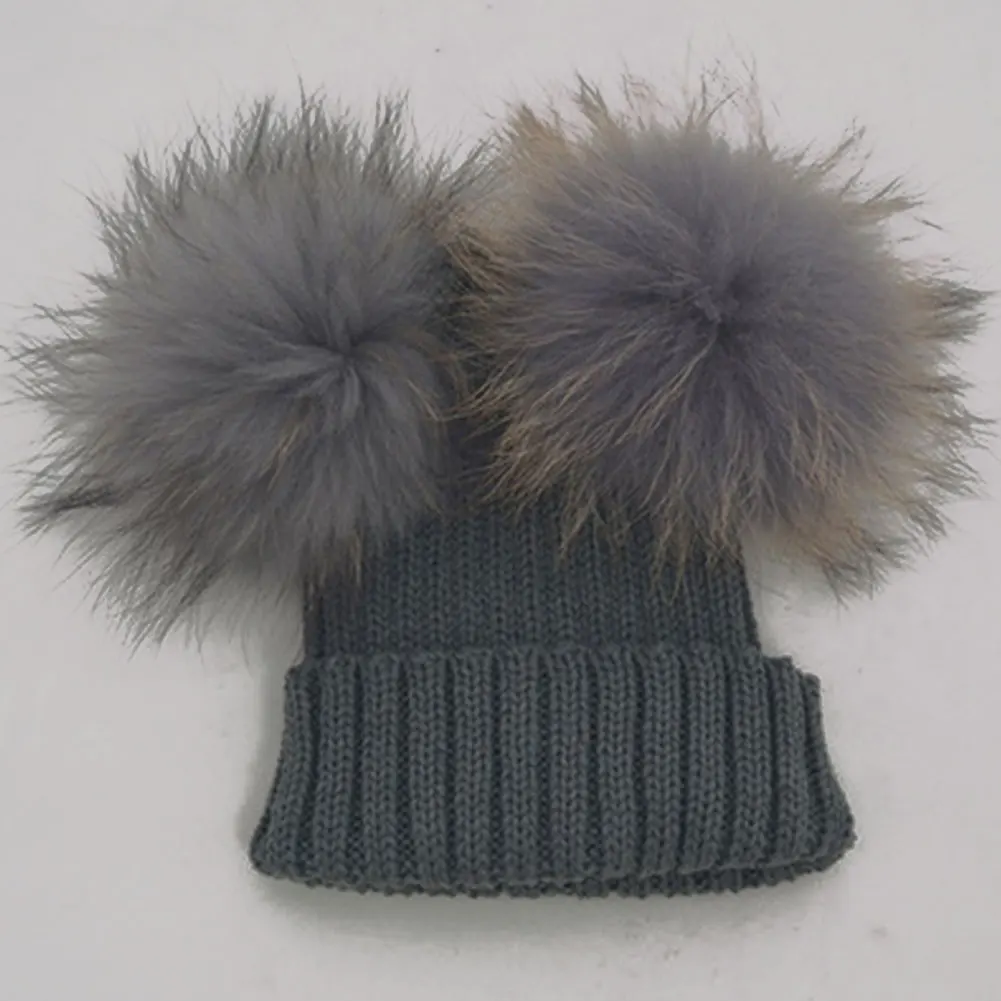 

Fashion Warm Autumn Winter Newborn Baby hat High Quality Cute Hats Double Hair Ball Knit beanie Girl Cap