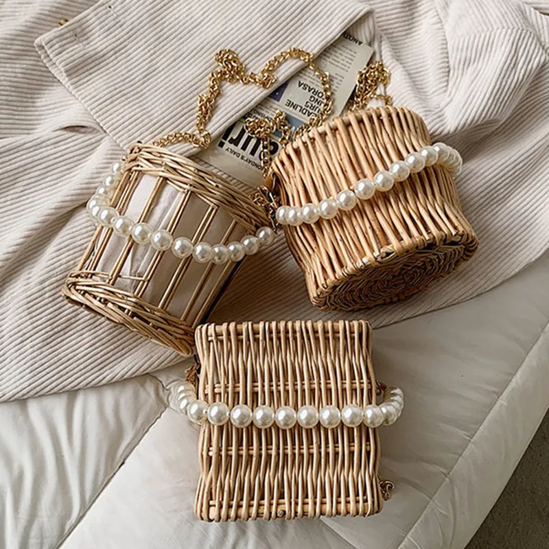 

Square Round Hollow-out Mulit Style Straw Bag Handbag Women Summer Rattan Bag Handmade Woven Beach Purse Crossbody Bags 2021 Sac