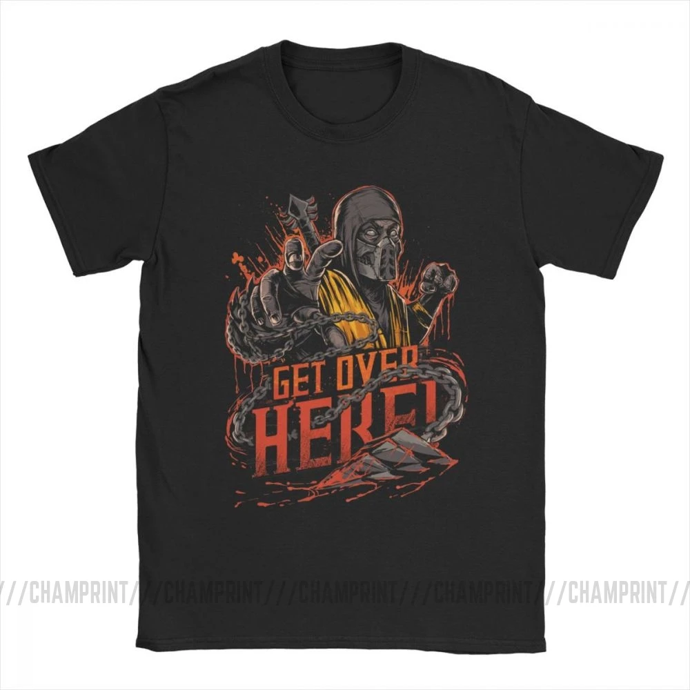 Мужская хлопковая футболка с принтом скорпиона надписью Get Over Here Mortal Kombat