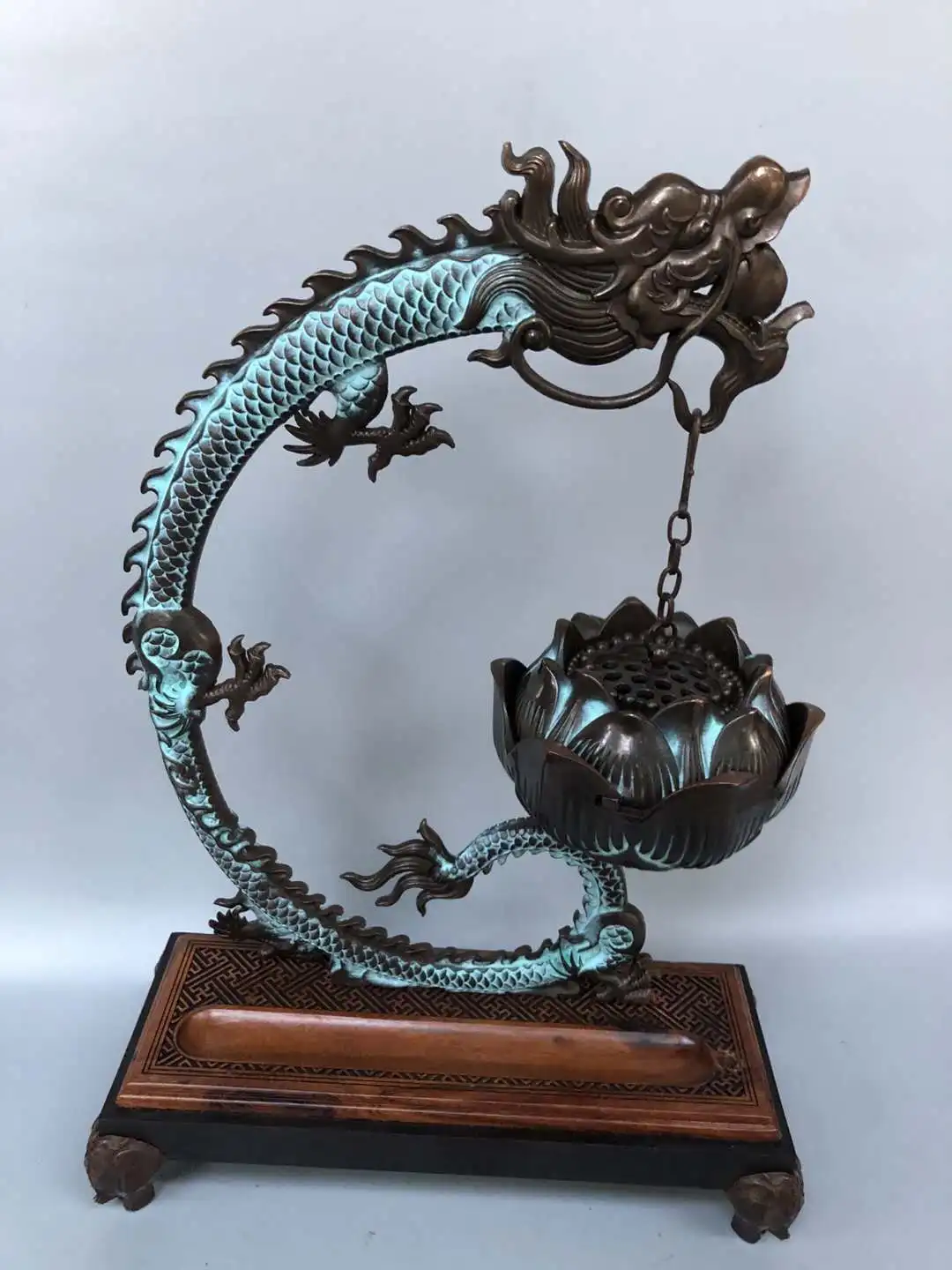 Луна китайская старая латунная горелка с ладаном Буддой Дракон Висячие