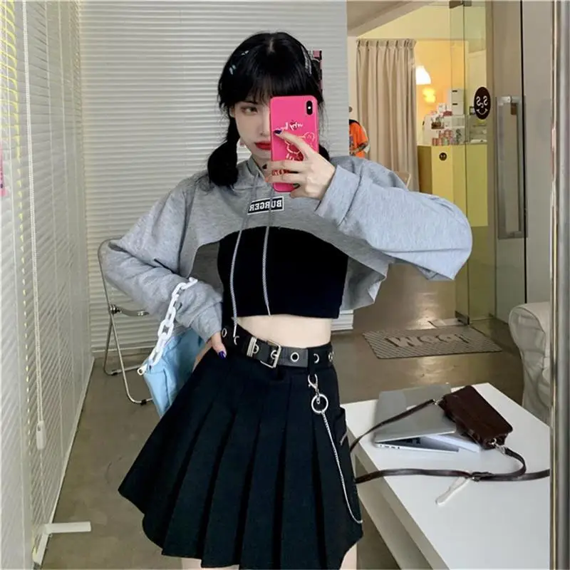 Hoodies Womens Harajuku Irregular Crop Tops Popular Women Kpop Sweatshirt Skinny Pullovers Casual Sweatshirt Streetwear