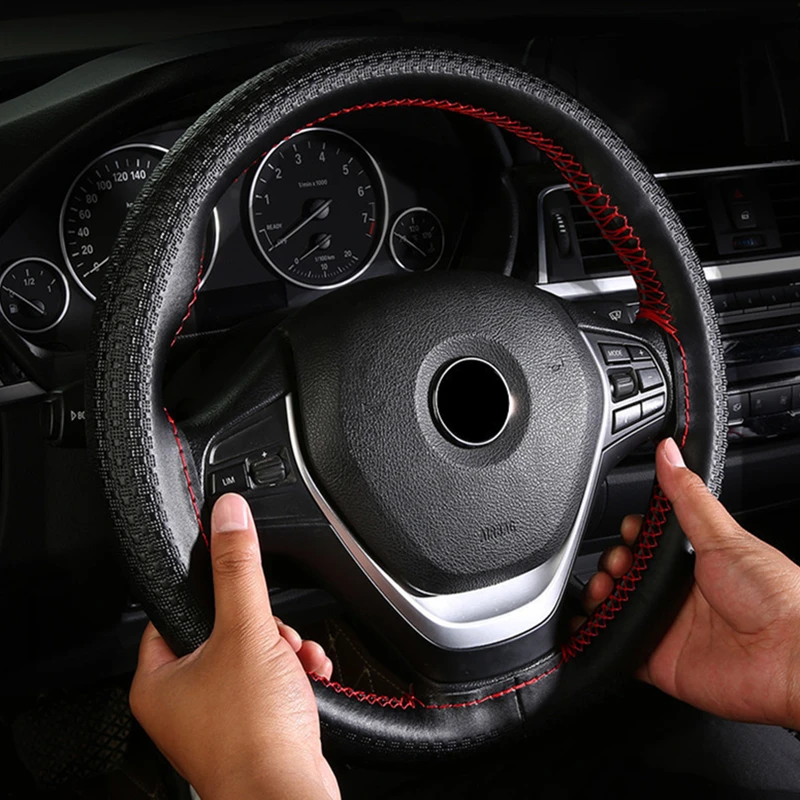 

Braid Leather Steering Wheel Embossed Cubre Volante Wheel Cover Car Decoration Accessories Pokrowiec Na Kierownice Volant