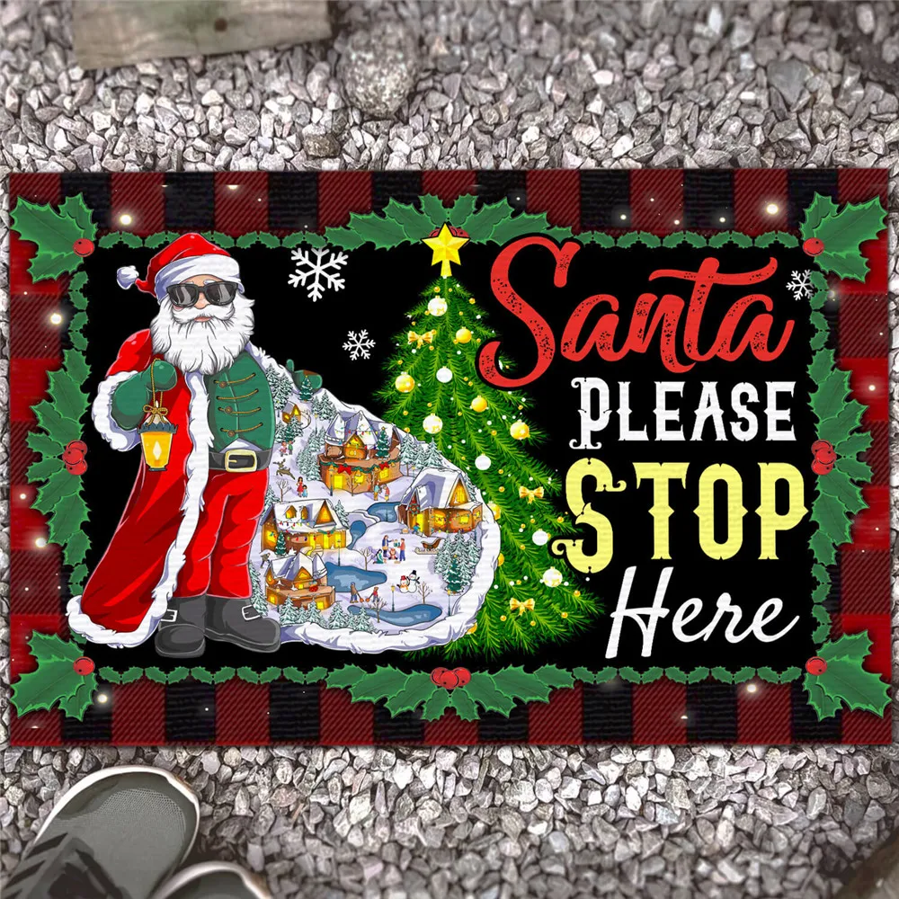 

CLOOCL Christmas Doormats 3D Graphics Personalized Family Name Have Yourself a Merry Little Christmas Gnome Truck Doormat