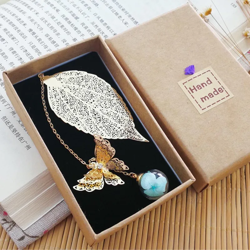 

1Pcs Vintage Bookmark Gold Color Leaf Butterfly Creative Metal Bookmarks Promotional Gift Stationery Film Book Mark Page Holder
