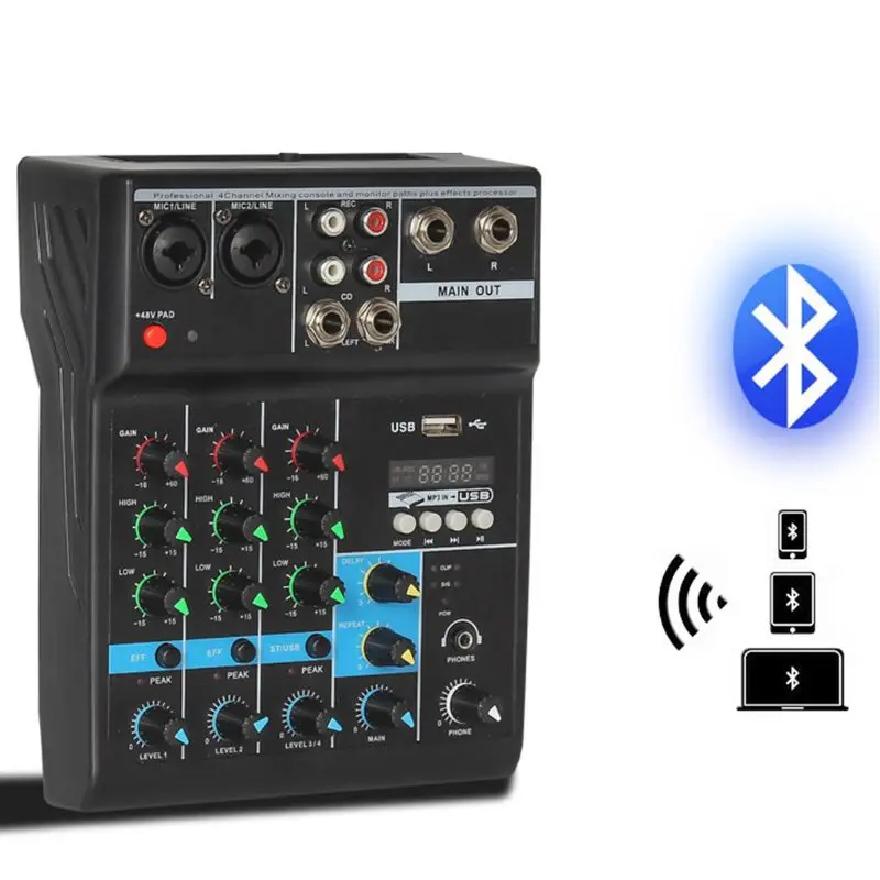 Профессиональный 4 канальный Bluetooth смеситель o смешивания DJ определения консоль с