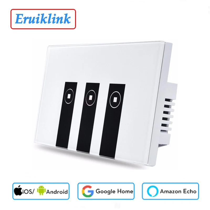 

Умный Wi-Fi выключатель EWelink, стеклянная панель, стандарт США, 3 клавиши, настенный сенсорный выключатель, работает с Alexa /Google Home