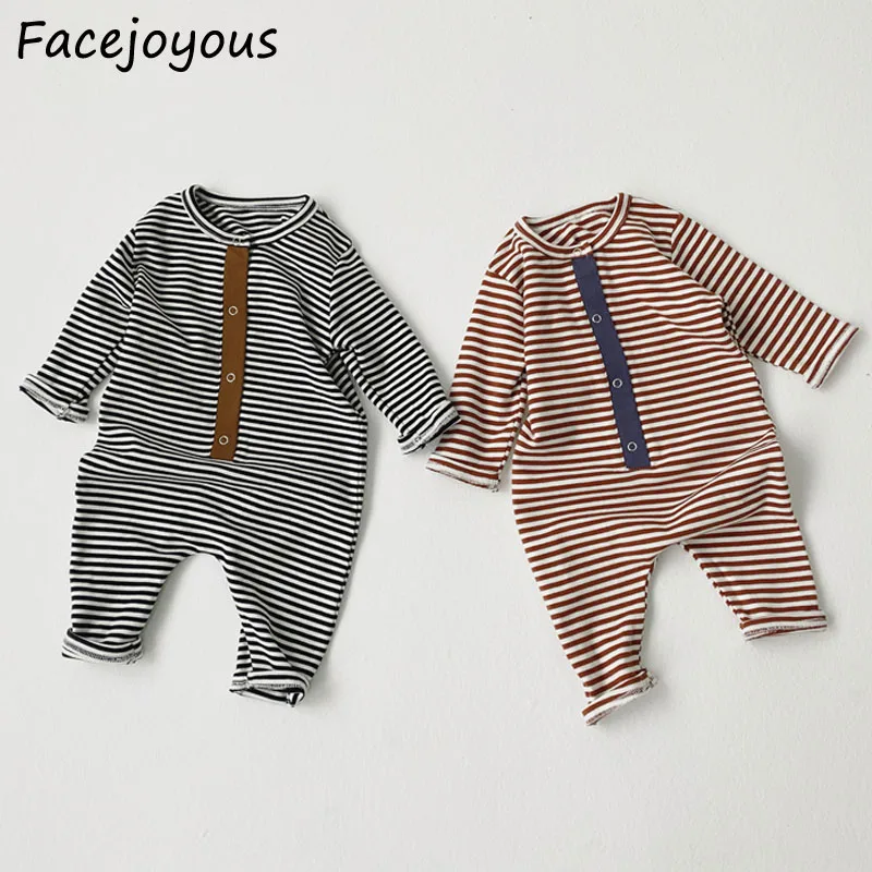 Комбинезон в полоску для новорожденных девочек и мальчиков 0 24 мес. Мягкий