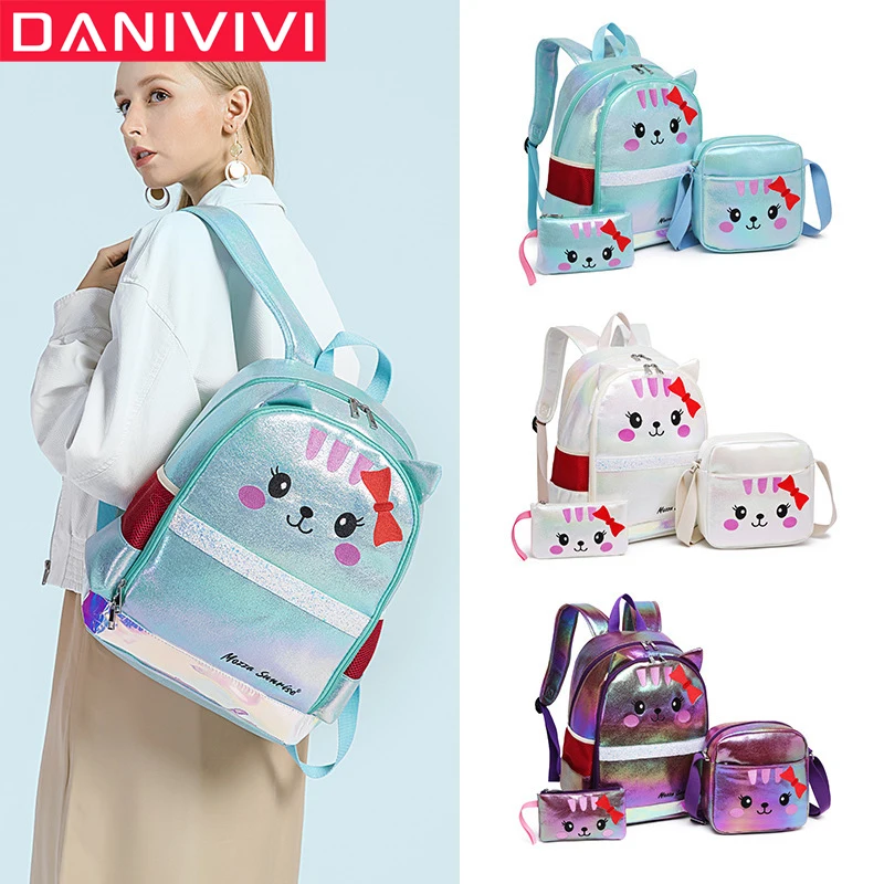 

3PC Set Cartoon Cute Backpack Girls School Bags for Kids Children's Schoolbag Laser Large Capacity Bagpack Kawaii Totoro Mochila
