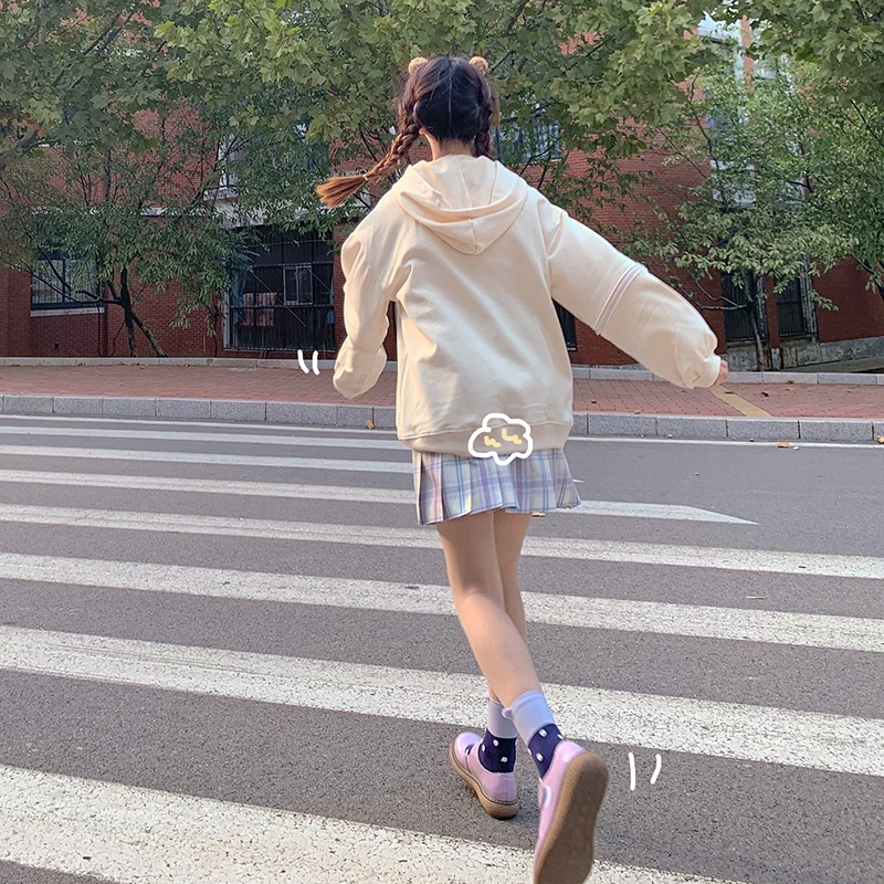 

Hooded Female Japanese Winter New INS Kawaii Bear Pattern Thicken Hoodies Girl Soft Sister Loose All-match Tops Student Pullover