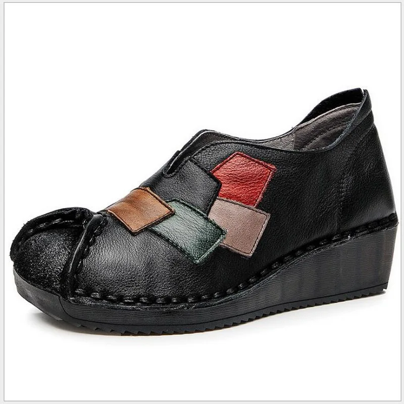 Women Shoes 2020 New Handmade Genuine Leather Women Shoes Spring Autumn Comfortable Soft National Style Casual Shoes Wedge