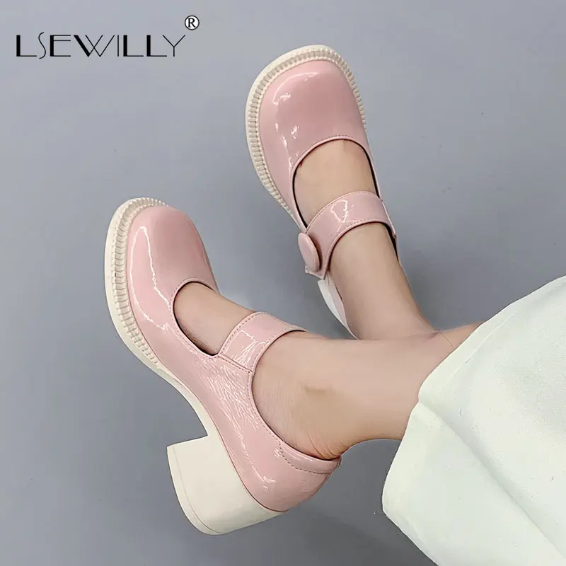 

Lsewilly 2021 Women Pumps Casual Round Toe Spring Summer Square High Heels Hook&Loop Microfiber Female Shoes Big Size 34-43