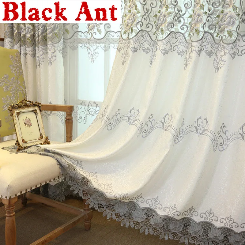 Роскошный серый шторы с пионами вышивка сплошные оконные Спальня лечения