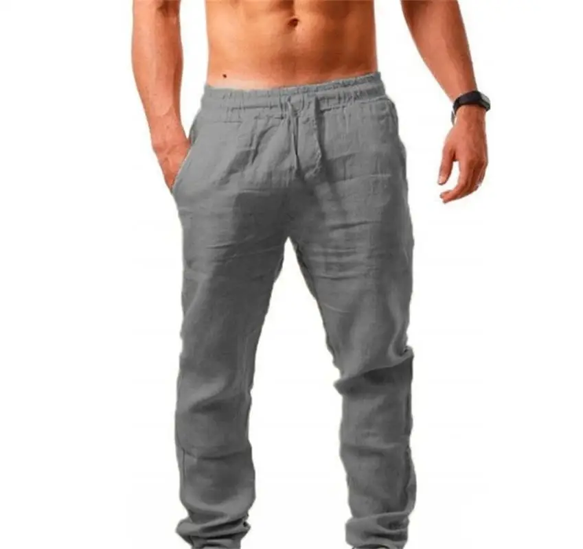 

New Men's Cotton Linen Pants Male Summer Breathable Solid Color Linen Trousers Fitness Streetwear