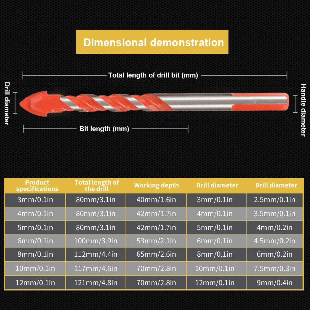

8/10 Pcs/Set Multifunctional High Quality Drill Bits Construction Ceramic Triangle Drill Bits Set For Tile Concrete Glass Marble