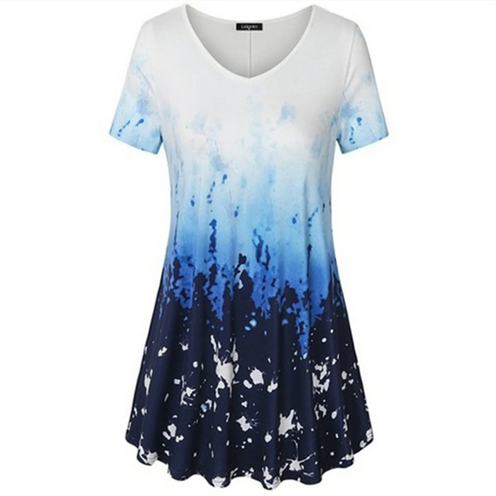 

Plus Size Fashion Gradient Print Blouse Shirt Loose V-Neck Tops Tee Casual Ladies Tops Female Women Short Sleeve Blusas Pullover
