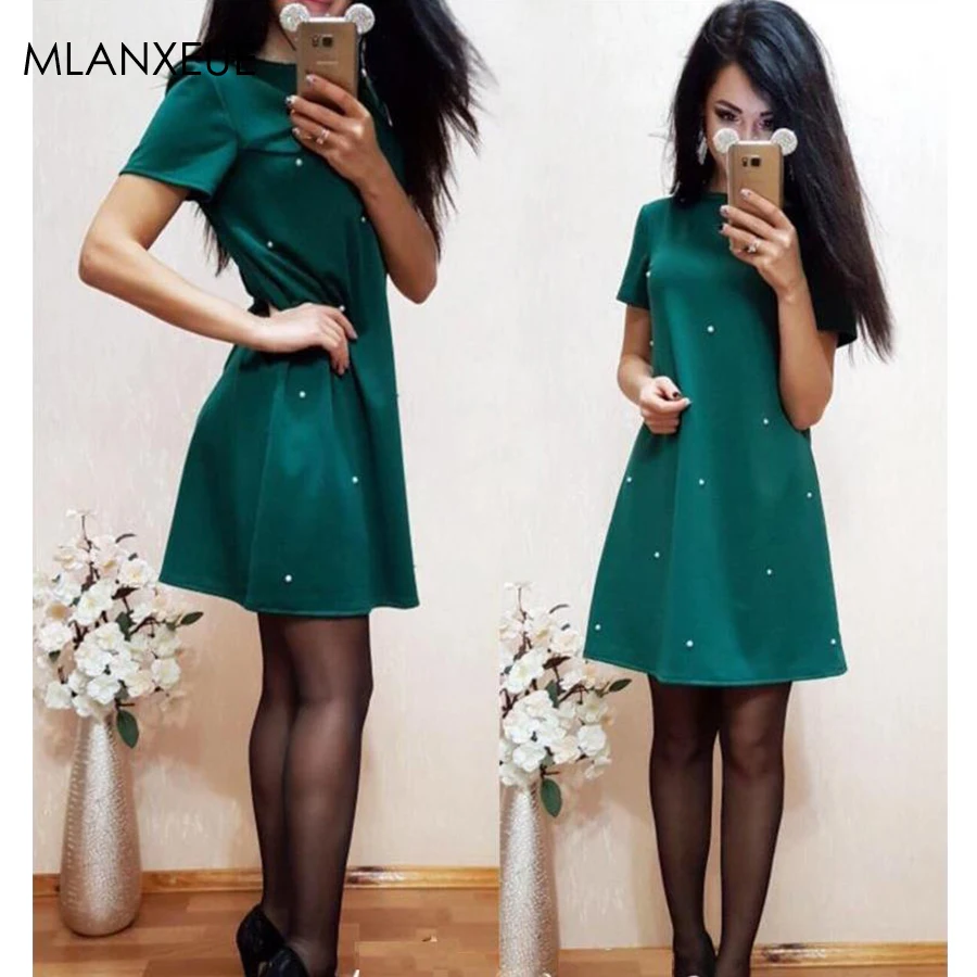 Однотонные Свободные мини платья с круглым вырезом женские повседневные