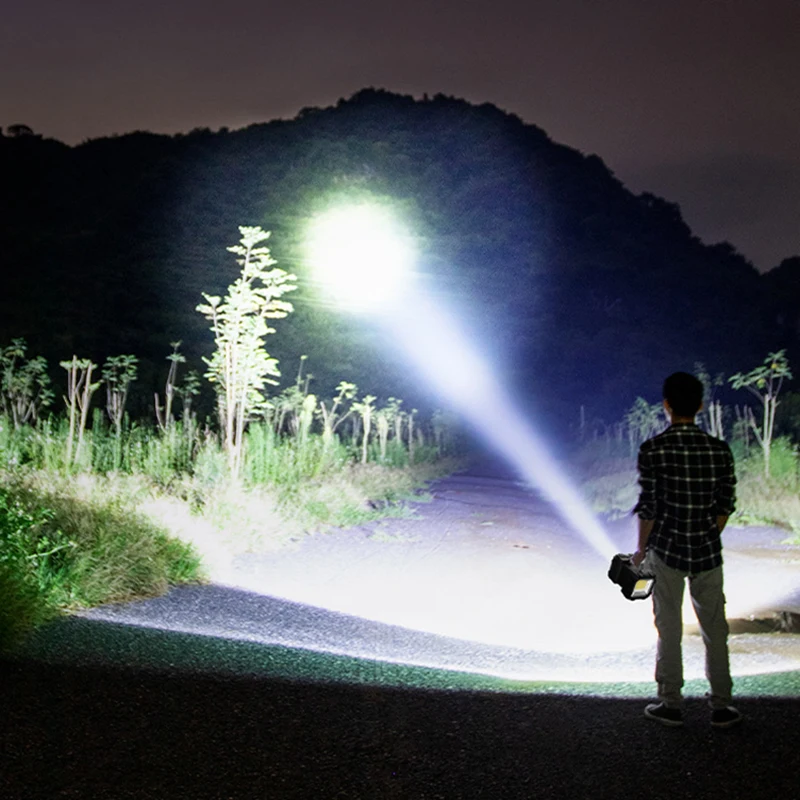 

60W LED Waterproof Rechargeable Double Head Searchlight Handheld Flashlight Work Light Super Bright Spotlight + Floodlig