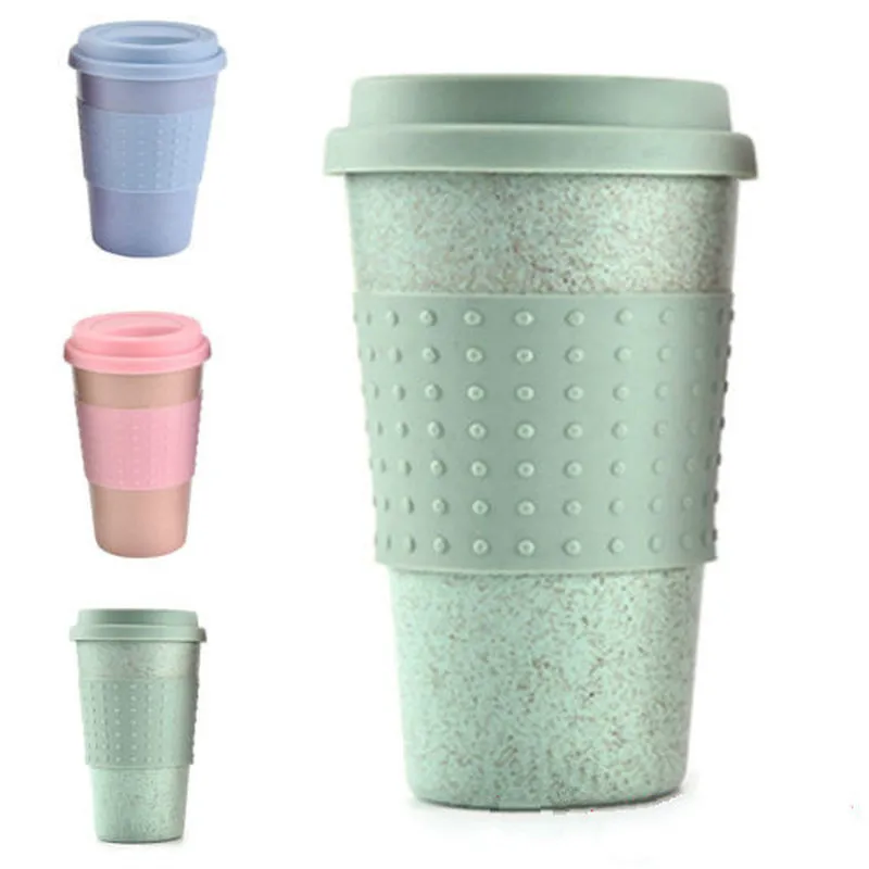 Силиконовая чашка для кофе чая путешествий с крышкой напитков воды пшеничная