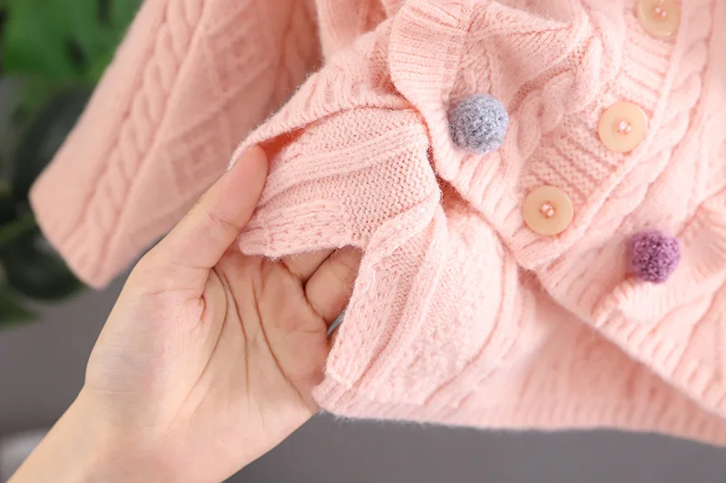 Милая осенняя одежда для маленьких девочек-подростков Вязаный свитер с меховым