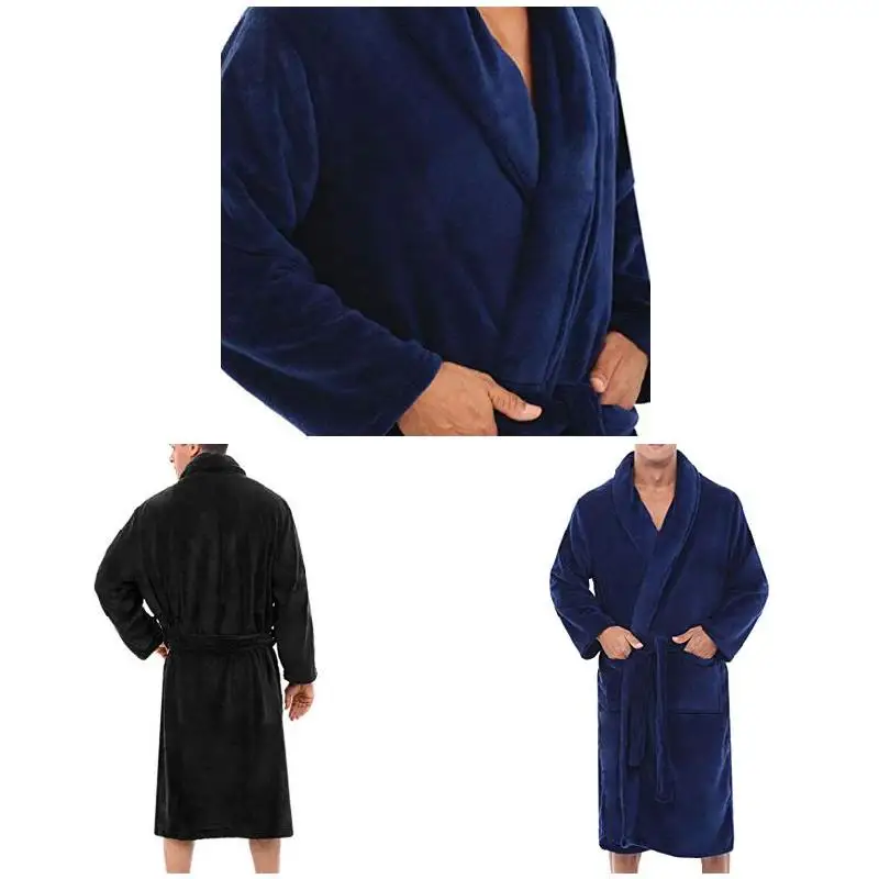 Мужская теплая Домашняя одежда теплый плюшевый халат однотонная домашняя для