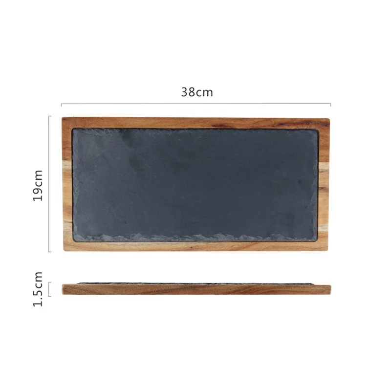 

Solid wood snack tray wooden tray black SLATE plate acacia wood wrapped plate western Japanese food plate