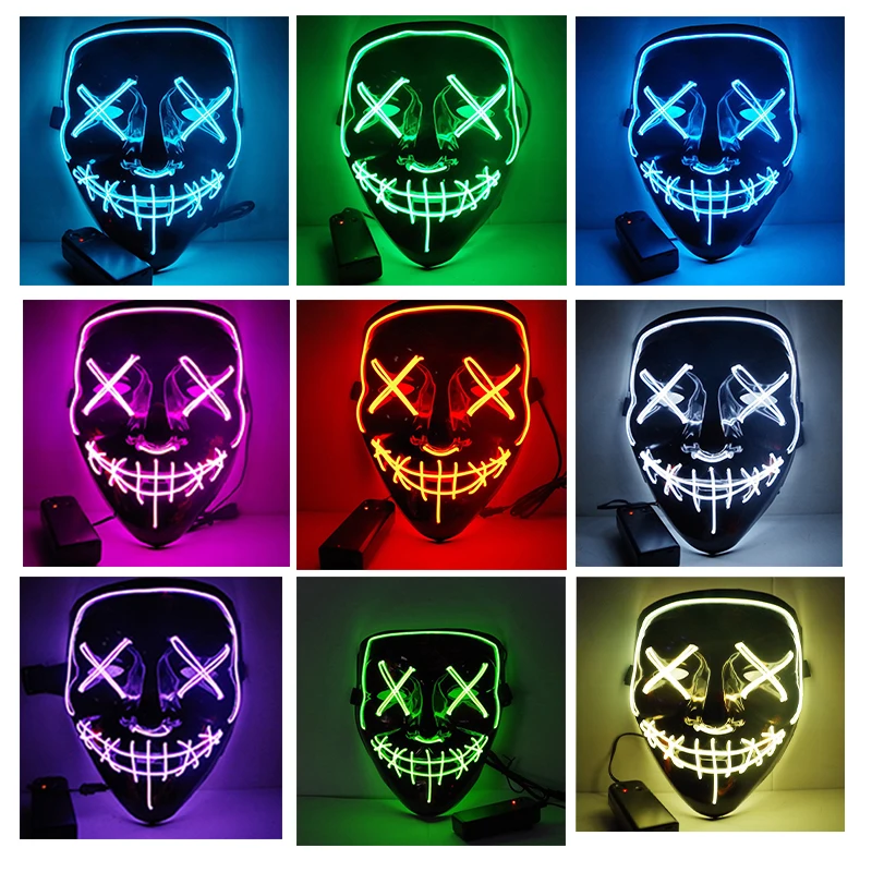 LED Halloween Mask The Purge Light Up Party Masks Neon Cosplay Mascara Horror Glow In Dark Masque V for Vendetta | Дом и сад
