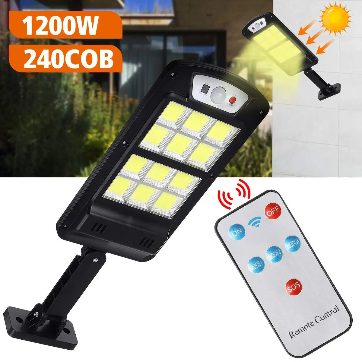 

1200W 240 COB Solar Street Lights Outdoor Security Lighting Wall Lamp Waterproof Motion PIR Sensor Smart Control Lamp Ultra Big