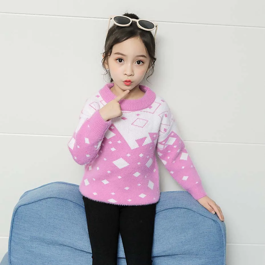 Свитер для девочек модный детский свитер с геометрическим рисунком толстый