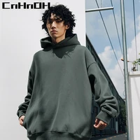 cnhnoh mens clothing autumn and winter pure color hip hop tide brand plus velvet oversize drop shoulder casual hooded 9866