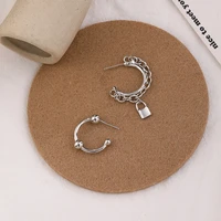 small fresh lock multi layer chain circle semicircle stud asymmetrical simple personality earrings