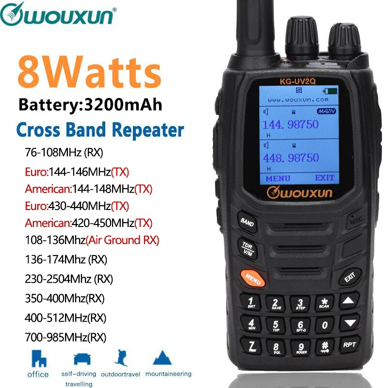 

Wouxun KG-UV2Q 8Watts High Power 7 bands/Air Band Cross band Repeater Portable Radio Upgrade KG-UV9D Plus Walkie Talkie radio