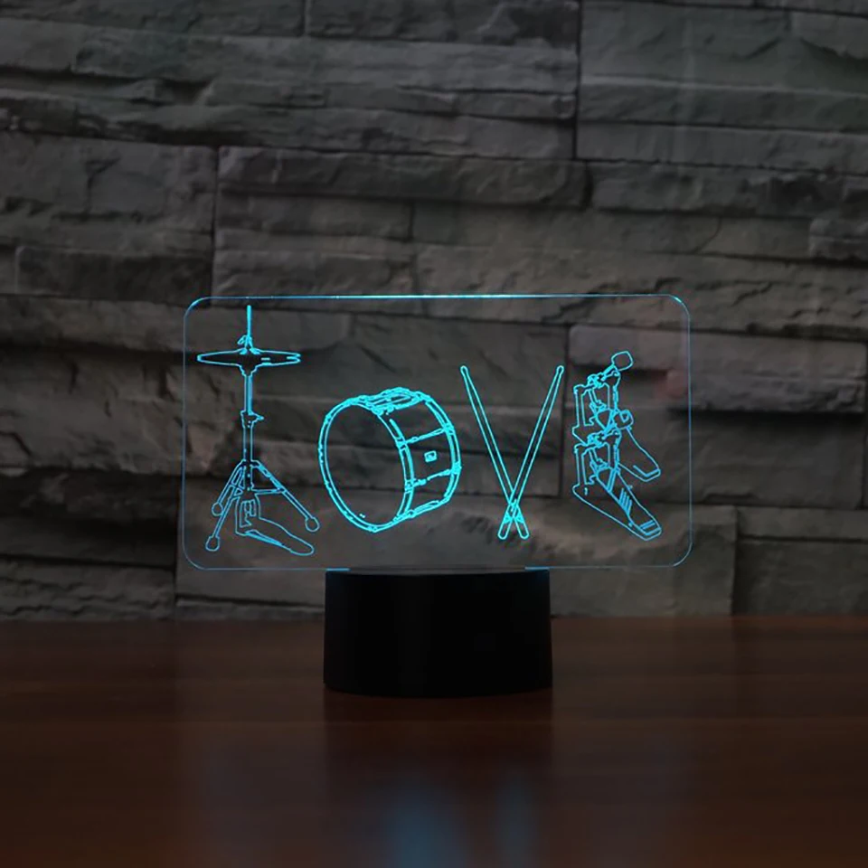 

Drum Set Acrylic 3d led Lamp Visual Touch Remote Control Usb Night Lights Beside Table Lamp Kids Sleep Lighting Gift for fans