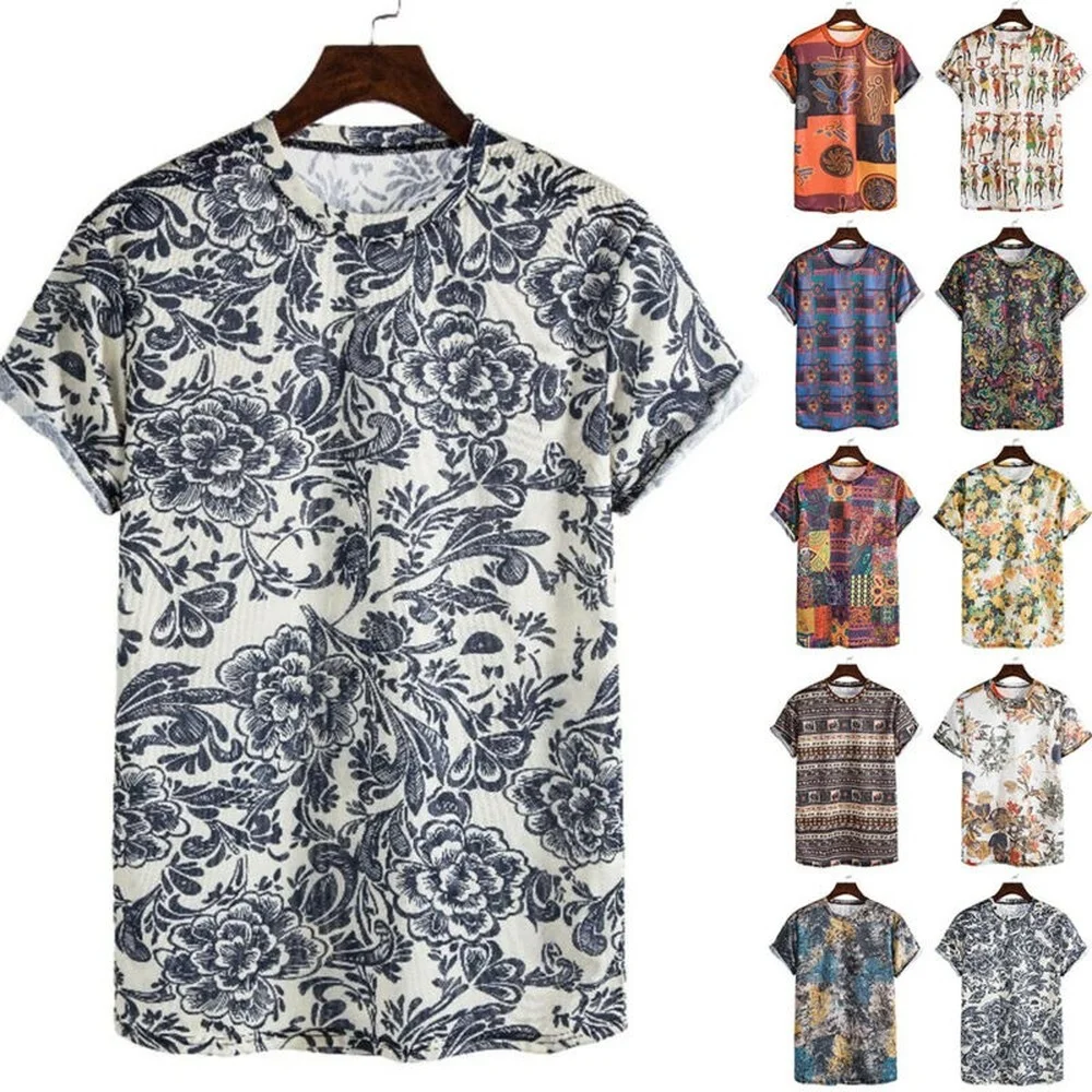 

Men's Casual Fashion Printed Summer Beach Short Sleeve T-shirts Boho Tops New