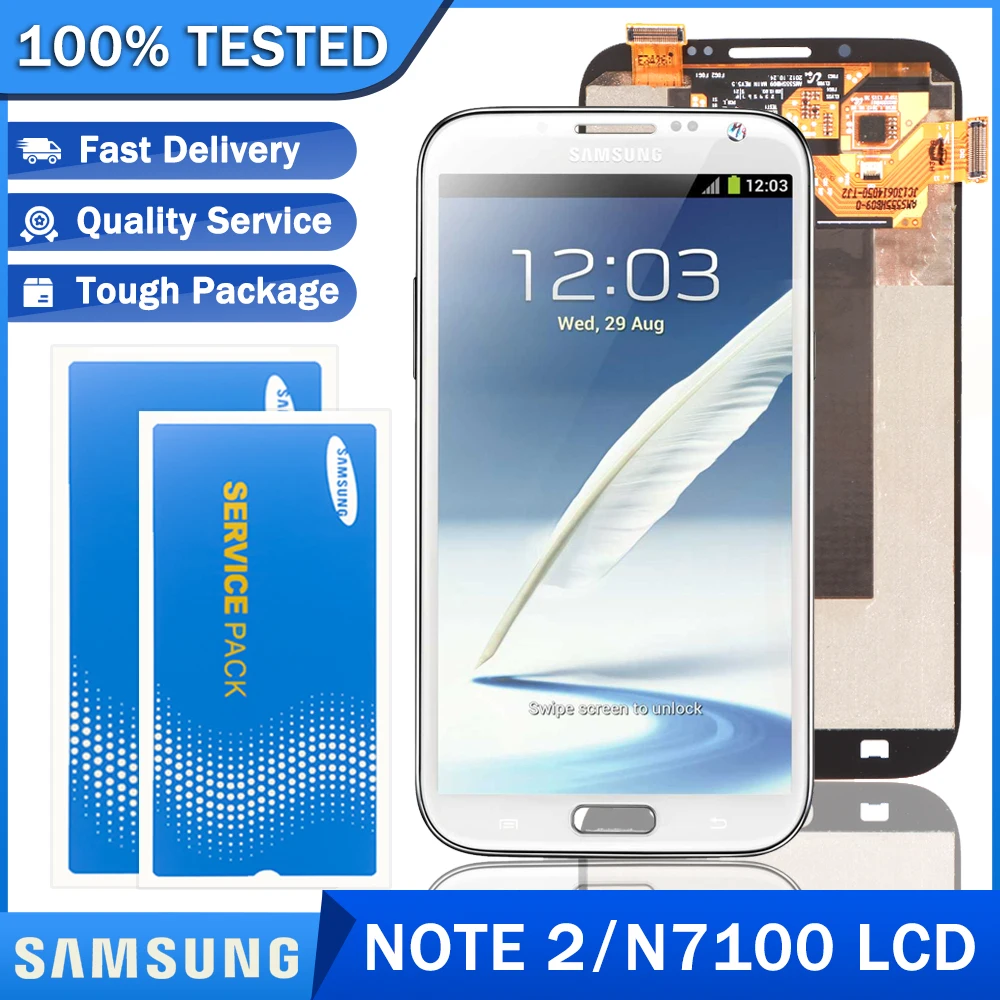Оригинальный дисплей 5 ''для Samsung Galaxy Note2 Note 2 N7100 ЖК-экран с рамкой сенсорный