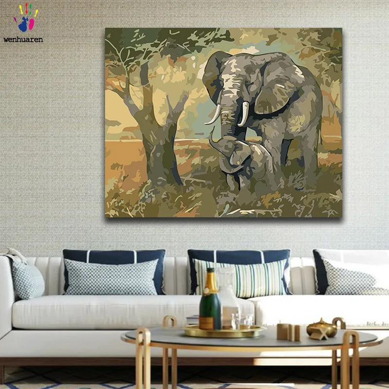 Diy цвета по номерам картина живопись с комплектами слон прекрасный ручной работы