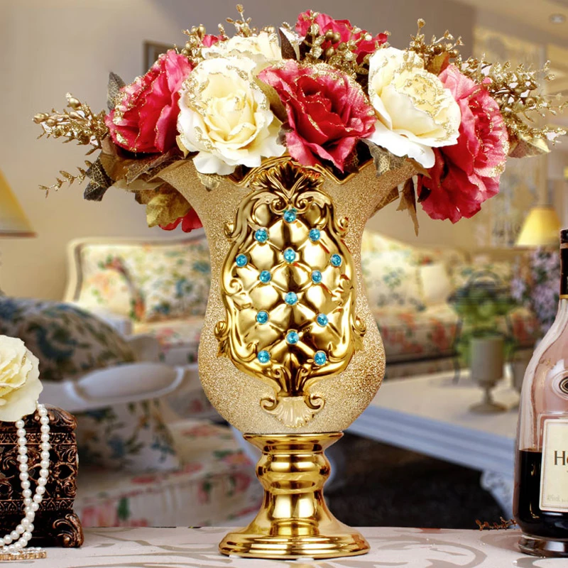 

Современная бытовая Золотая керамическая ваза, Алмазное креативное украшение для комнаты, гостиной, винного шкафа, телевизора, ковчега, кер...