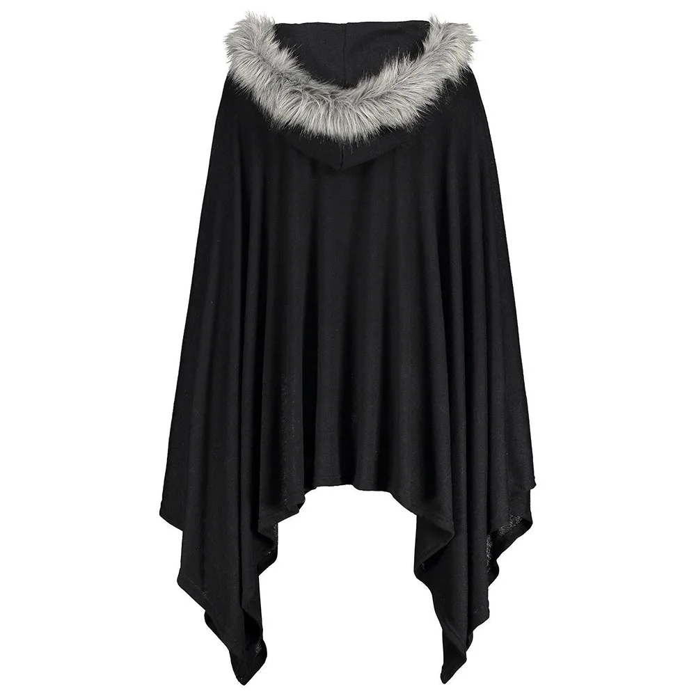 Готическая женская зимняя теплая черная накидка на молнии с неровным пухом