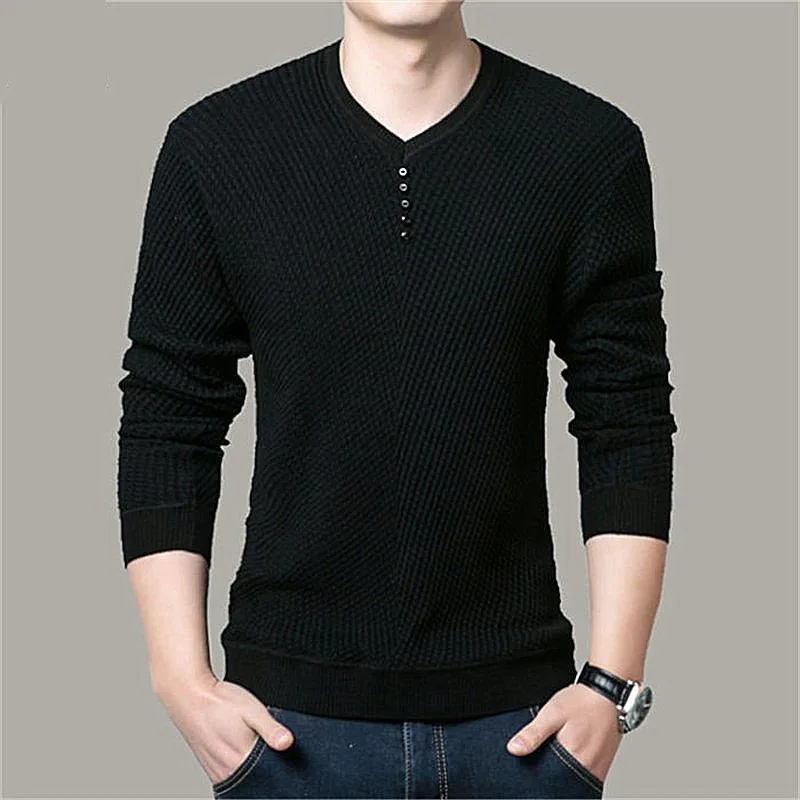 

2021 New Men Knitted Sweater Brand V-Neck Casual Pullover Male Autumn Slim Sweaters Men's Fashion Long Sleeve Knitwear Pullover