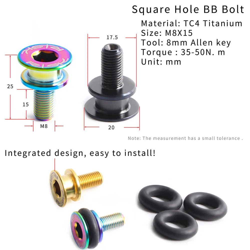 

RISK M8x15mm Titanium Alloy Mountain Bike Bottom Brackets Fastening Bolt Cycling Square Hole Waterproof Crank Screws 3 Colors