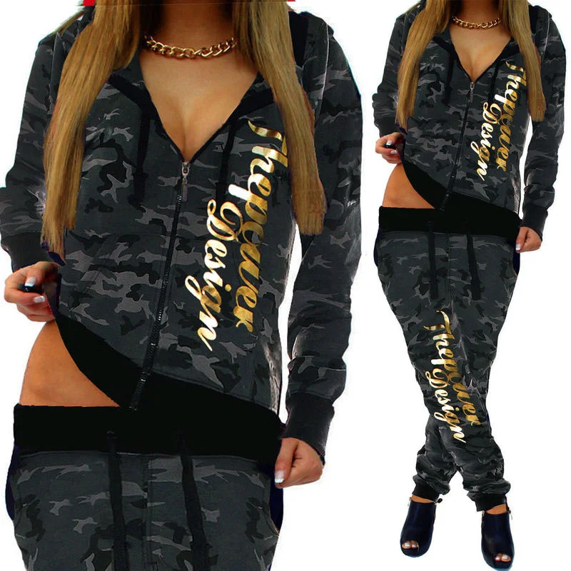 

Europe and America 2 Piece Sets Womens Outfits Zipper Casual Full Sleeve Hoodies Top Long Pants Suit Sweatsuits For Women Hot