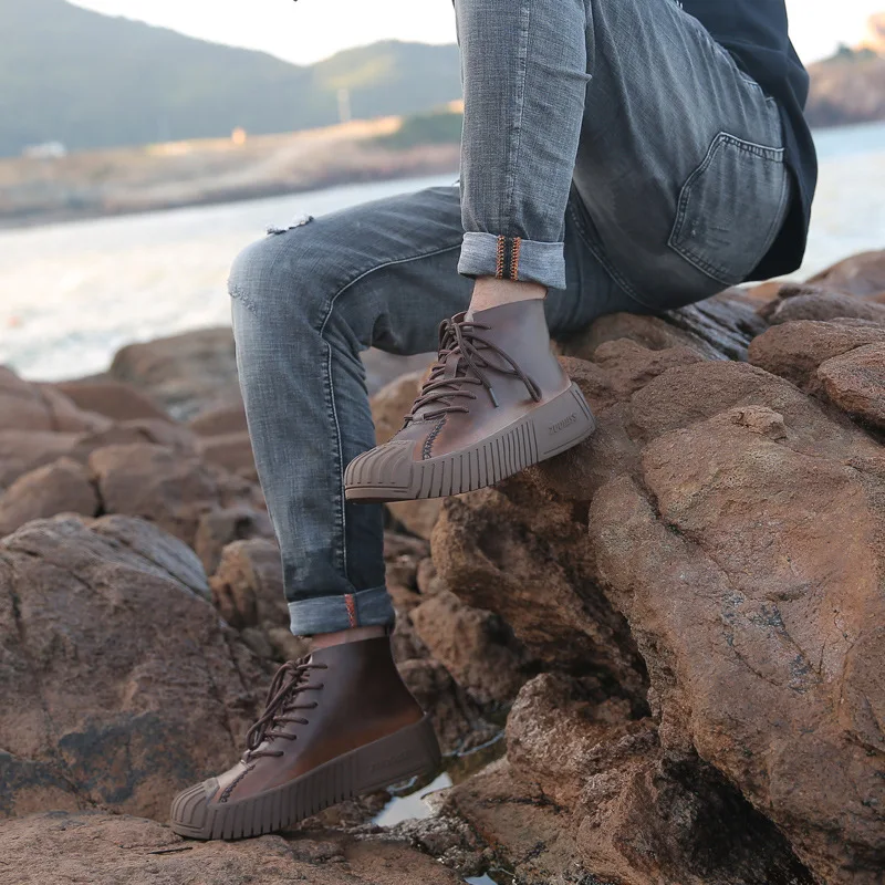 Водонепроницаемые кроссовки из натуральной кожи Мужская обувь качественные