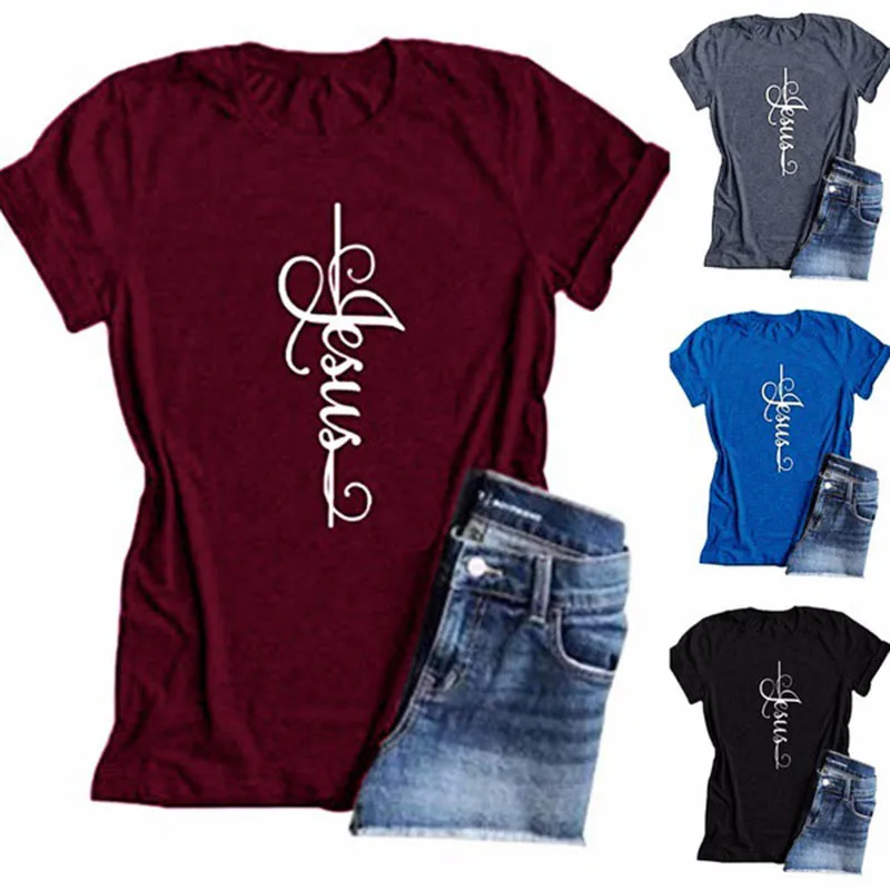 Женская футболка с надписью Jesus Cross летняя повседневная принтом в стиле Харадзюку